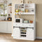 Armadio da Cucina con Multiprese Ripiani Regolabili 3 Cassetti Portabottiglie Estraibile 103,5x40x180 cm Bianco