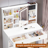 Toeletta con Specchio LED Regolabile in 3 Colori e Luminosità e 2 Cassetti Bianco