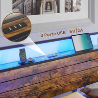 Struttura Letto in Metallo con Illuminazione LED 3 Porte USB e Testiera con Stoccaggio Marrone Vintage