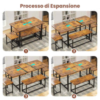 Tavolo da Pranzo Allungabile con 2 Panche e 2 Sgabelli per 4-8 Persone Marrone