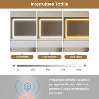 Toeletta con Specchio LED e 1 Cassetto Grande con Ripiani Regolabili Bianco