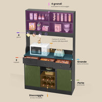 Armadio da Cucina con Multiprese Ripiani Regolabili 3 Cassetti Portabottiglie Estraibile 103,5x40x180 cm Nero