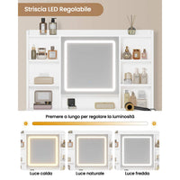 Toeletta con Specchio LED a Luminosità Regolabile Prese 5 Cassetti e Ripiani Regolabili Bianco