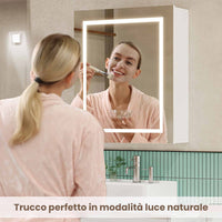 Armadietto a Specchio da Bagno con Illuminazione LED e Ripiani Regolabili Bianco