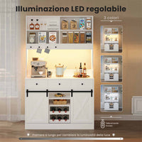 Armadio da Cucina con Multiprese Ripiani Regolabili 3 Cassetti Portabottiglie Estraibile 103,5x40x180 cm Bianco