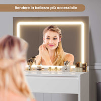 Toeletta con Specchio LED e 1 Cassetto Grande con Ripiani Regolabili Bianco