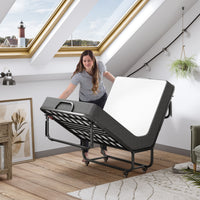 Letto Pieghevole in Metallo 90x200 cm con Materasso e Ruote Nero