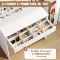 Toeletta con Specchio LED 1 Cassetto Grande con Ripiani Regolabile e 4 Scomparti Aperti Bianco