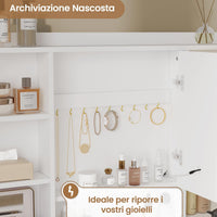 Toeletta con Specchio LED a Luminosità Regolabile Prese 5 Cassetti e Ripiani Regolabili Bianco