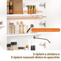 Toeletta con Specchio LED Regolabile in 3 Colori e Luminosità e 5 Cassetti 6 Ripiani Portaoggetti Bianco