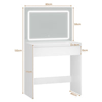 Toeletta con Specchio LED e 1 Cassetto Grande con Ripiani Regolabili Bianco