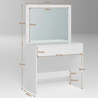 Toeletta con Grande Specchio e Illuminazione Regolabile e Cassetto con Divisori Regolabili Bianco