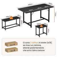 Tavolo da Pranzo Allungabile con 2 Panche e 2 Sgabelli per 4-8 Persone Nero