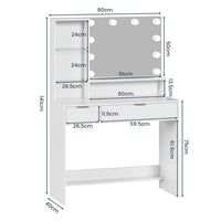 Toeletta con Specchio Illuminazione LED in 3 Colori e 2 Cassetti 4 Ripiani Bianco