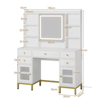 Toeletta con Specchio LED a Luminosità Regolabile Prese 5 Cassetti e Ripiani Regolabili Bianco