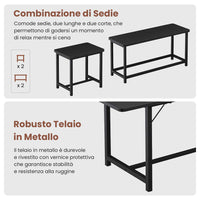Tavolo da Pranzo Allungabile con 2 Panche e 2 Sgabelli per 4-8 Persone Nero