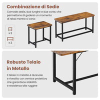 Tavolo da Pranzo Allungabile con 2 Panche e 2 Sgabelli per 4-8 Persone Marrone