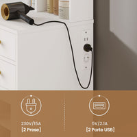 Toeletta con Specchio LED a Luminosità Regolabile Prese 5 Cassetti e Ripiani Regolabili Bianco