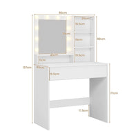 Toeletta con Specchio LED 1 Cassetto Grande con Ripiani Regolabile e 4 Scomparti Aperti Bianco