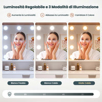 Toeletta con Specchio Illuminazione LED in 3 Colori e 2 Cassetti 4 Ripiani Bianco