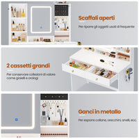 Toeletta con Specchio LED Regolabile in 3 Colori e Luminosità e 2 Cassetti Bianco