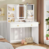 Toeletta con Specchio LED Regolabile in 3 Colori e Luminosità e 2 Cassetti Bianco