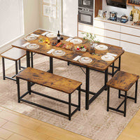 Tavolo da Pranzo Allungabile con 2 Panche e 2 Sgabelli per 4-8 Persone Marrone