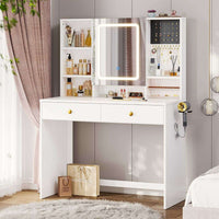 Toeletta con Specchio LED Regolabile in 3 Colori e Luminosità e 2 Cassetti Bianco