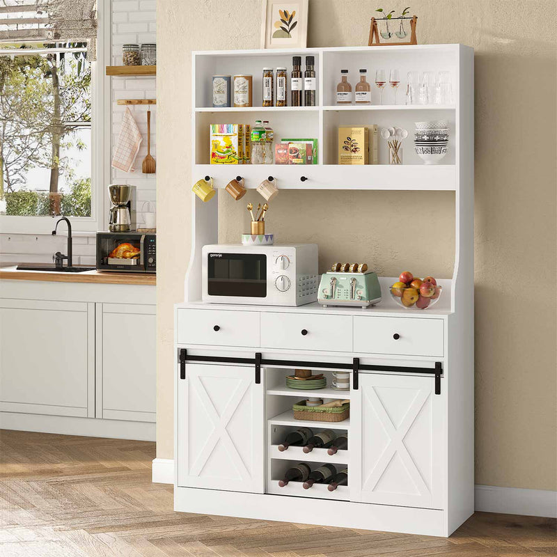 Armadio da Cucina con Multiprese Ripiani Regolabili 3 Cassetti Portabottiglie Estraibile 103,5x40x180 cm Bianco