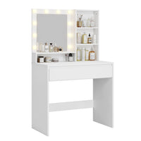 Toeletta con Specchio LED 1 Cassetto Grande con Ripiani Regolabile e 4 Scomparti Aperti Bianco