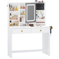 Toeletta con Specchio LED Regolabile in 3 Colori e Luminosità e 2 Cassetti Bianco