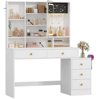 Toeletta con Specchio LED Regolabile in 3 Colori e Luminosità e 5 Cassetti 6 Ripiani Portaoggetti Bianco