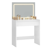 Toeletta con Specchio LED e 1 Cassetto Grande con Ripiani Regolabili Bianco