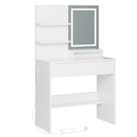 Toeletta con Specchio LED in 3 Colori e Ampio Cassetto e Ripiani Regolabili Bianco