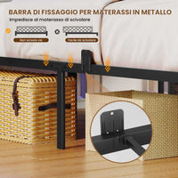 Struttura Letto in Metallo con Illuminazione LED 3 Porte USB e Testiera con Stoccaggio Marrone Vintage