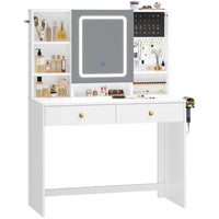 Toeletta con Specchio LED Regolabile in 3 Colori e Luminosità e 2 Cassetti Bianco