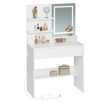 Toeletta con Specchio LED in 3 Colori e Ampio Cassetto e Ripiani Regolabili Bianco