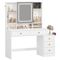 Toeletta con Specchio LED Regolabile in 3 Colori e Luminosità e 5 Cassetti 6 Ripiani Portaoggetti Bianco