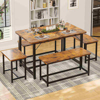 Tavolo da Pranzo Allungabile con 2 Panche e 2 Sgabelli per 4-8 Persone Marrone