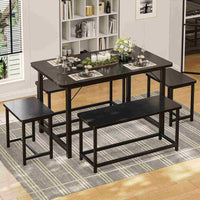 Tavolo da Pranzo Allungabile con 2 Panche e 2 Sgabelli per 4-8 Persone Nero