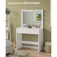 Toeletta con Grande Specchio e Illuminazione Regolabile e Cassetto con Divisori Regolabili Bianco