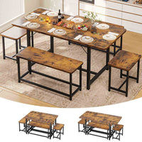 Tavolo da Pranzo Allungabile con 2 Panche e 2 Sgabelli per 4-8 Persone Marrone