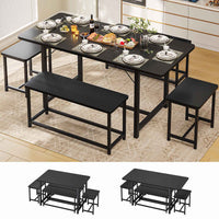 Tavolo da Pranzo Allungabile con 2 Panche e 2 Sgabelli per 4-8 Persone Nero