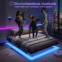Struttura Letto in Metallo con Illuminazione LED e Rete a Doghe Nera (Senza Materasso)