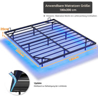 Struttura Letto in Metallo con Illuminazione LED e Rete a Doghe Nera (Senza Materasso)