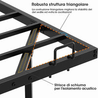 Struttura Letto in Metallo con Illuminazione LED e Rete a Doghe Nera (Senza Materasso)